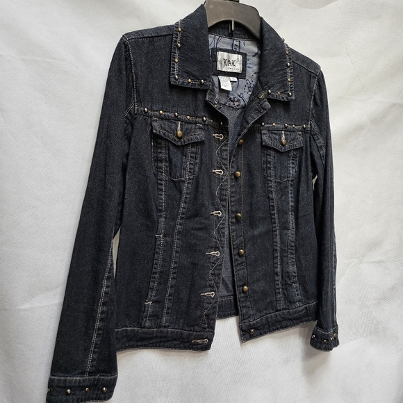 LAL Black Studded Denim Jean Jacket Classic Style Size M - Picture 2 of 6